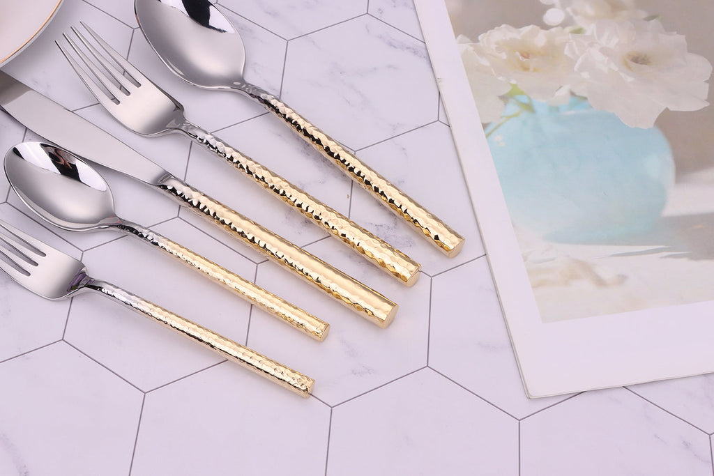 Pexo 20 Pc Flatware Set Graduated Gold Handles, Service for 4