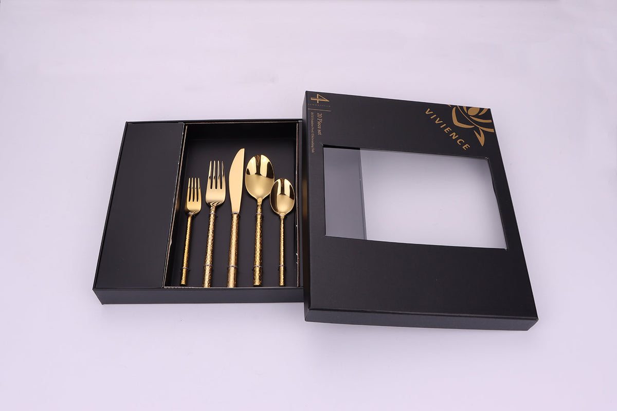 Pexo 20 Pc Gold Flatware Set, Service for 4