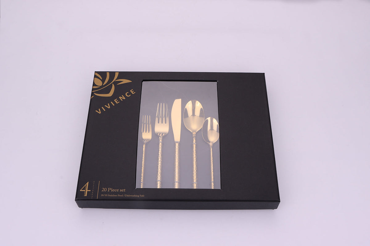 Pexo 20 Pc Gold Flatware Set, Service for 4