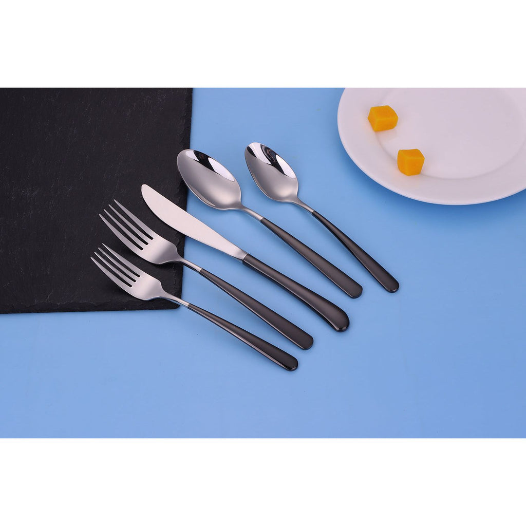 Colorblock 20 Pc Flatware Set with Black Handles, Service for 4