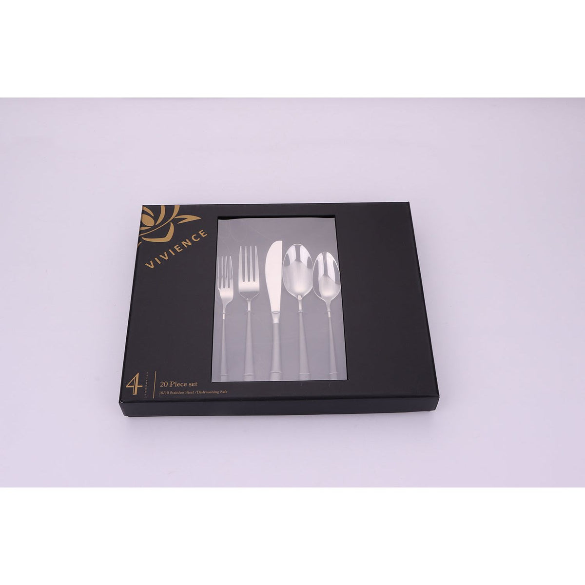 Colorblock 20 Pc Flatware Set with Black Handles, Service for 4