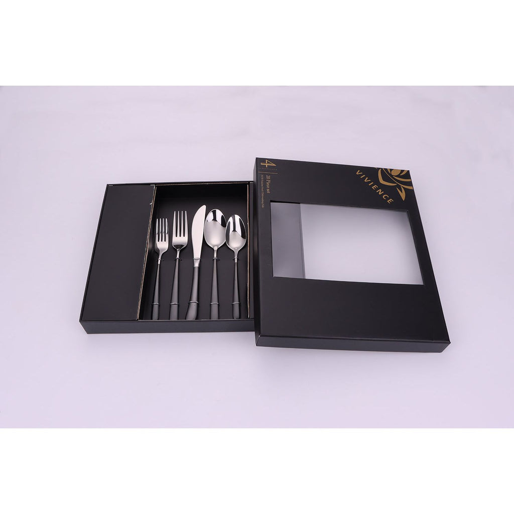 Colorblock 20 Pc Flatware Set with Black Handles, Service for 4