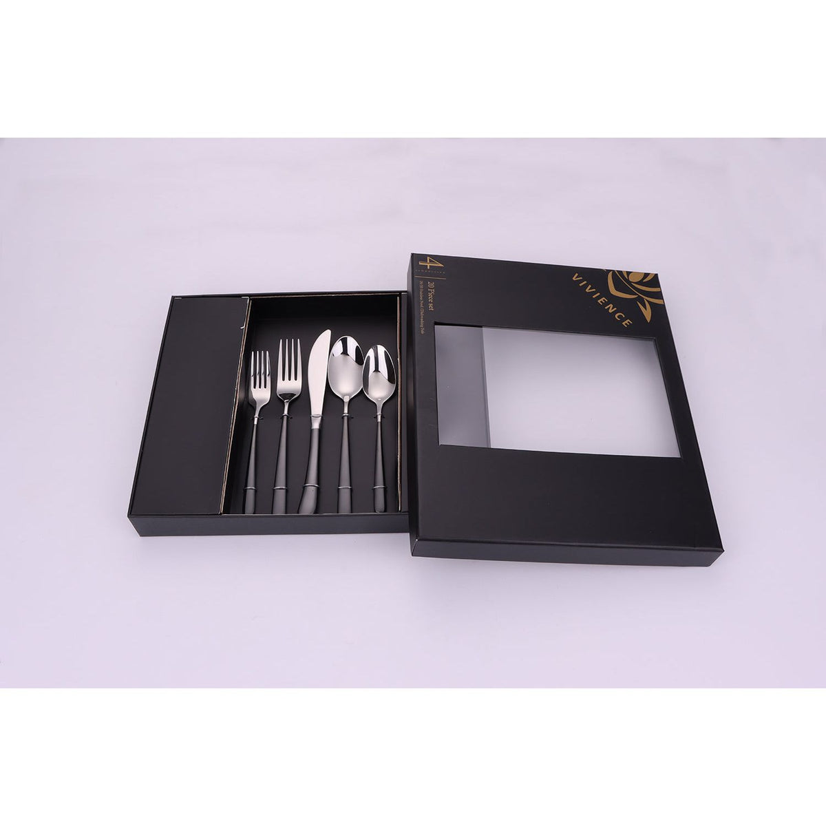 Colorblock 20 Pc Flatware Set with Black Handles, Service for 4