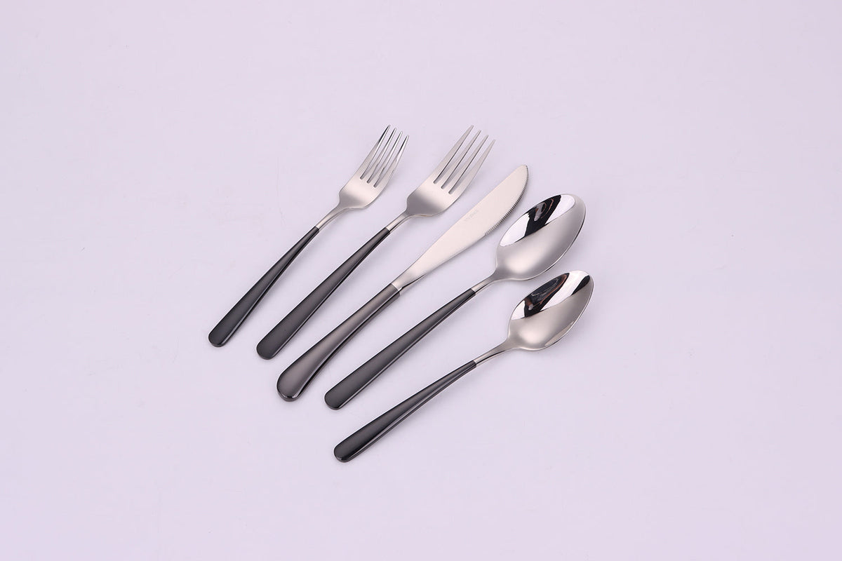 Colorblock 20 Pc Flatware Set with Black Handles, Service for 4