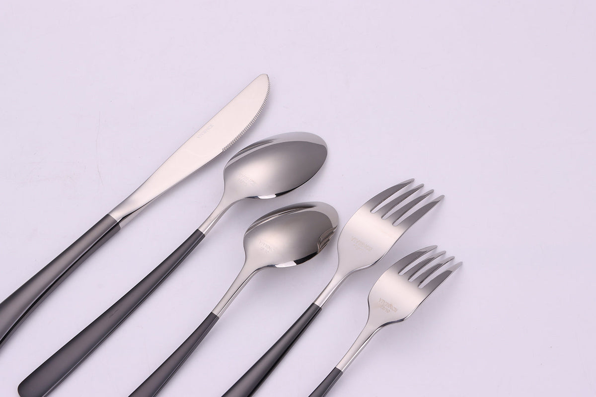 Colorblock 20 Pc Flatware Set with Black Handles, Service for 4