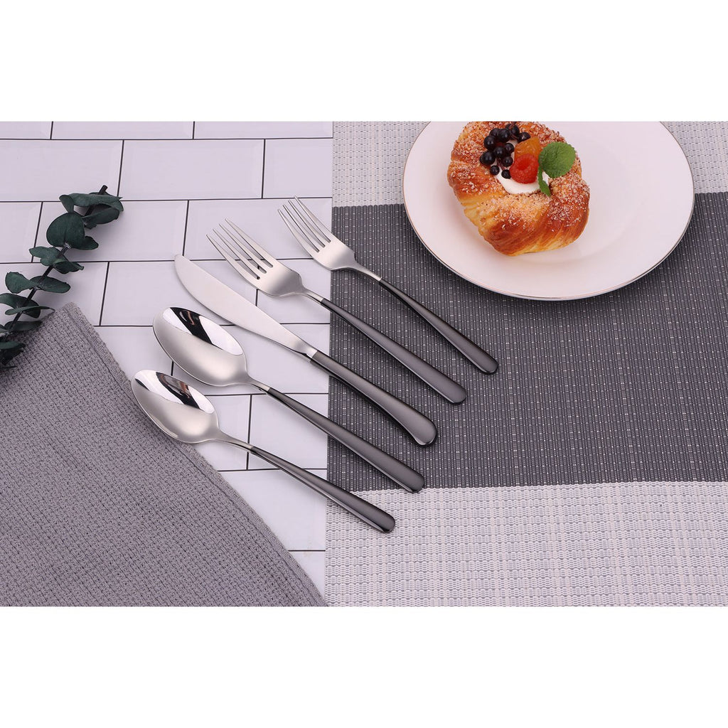 Colorblock 20 Pc Flatware Set with Black Handles, Service for 4