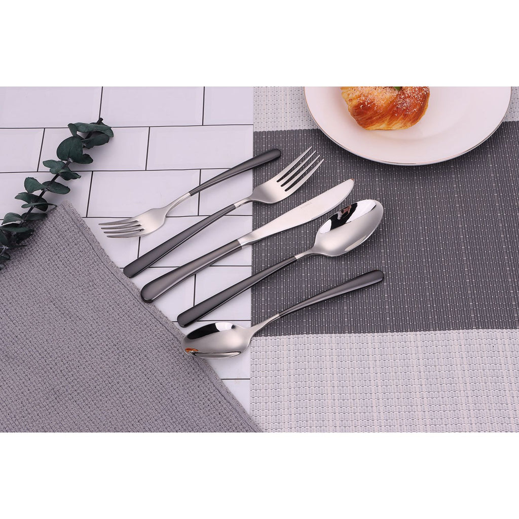 Colorblock 20 Pc Flatware Set with Black Handles, Service for 4