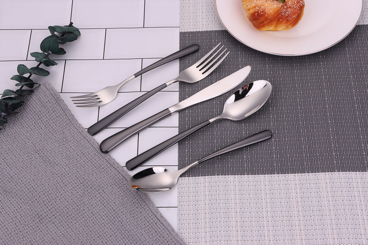 Colorblock 20 Pc Flatware Set with Black Handles, Service for 4