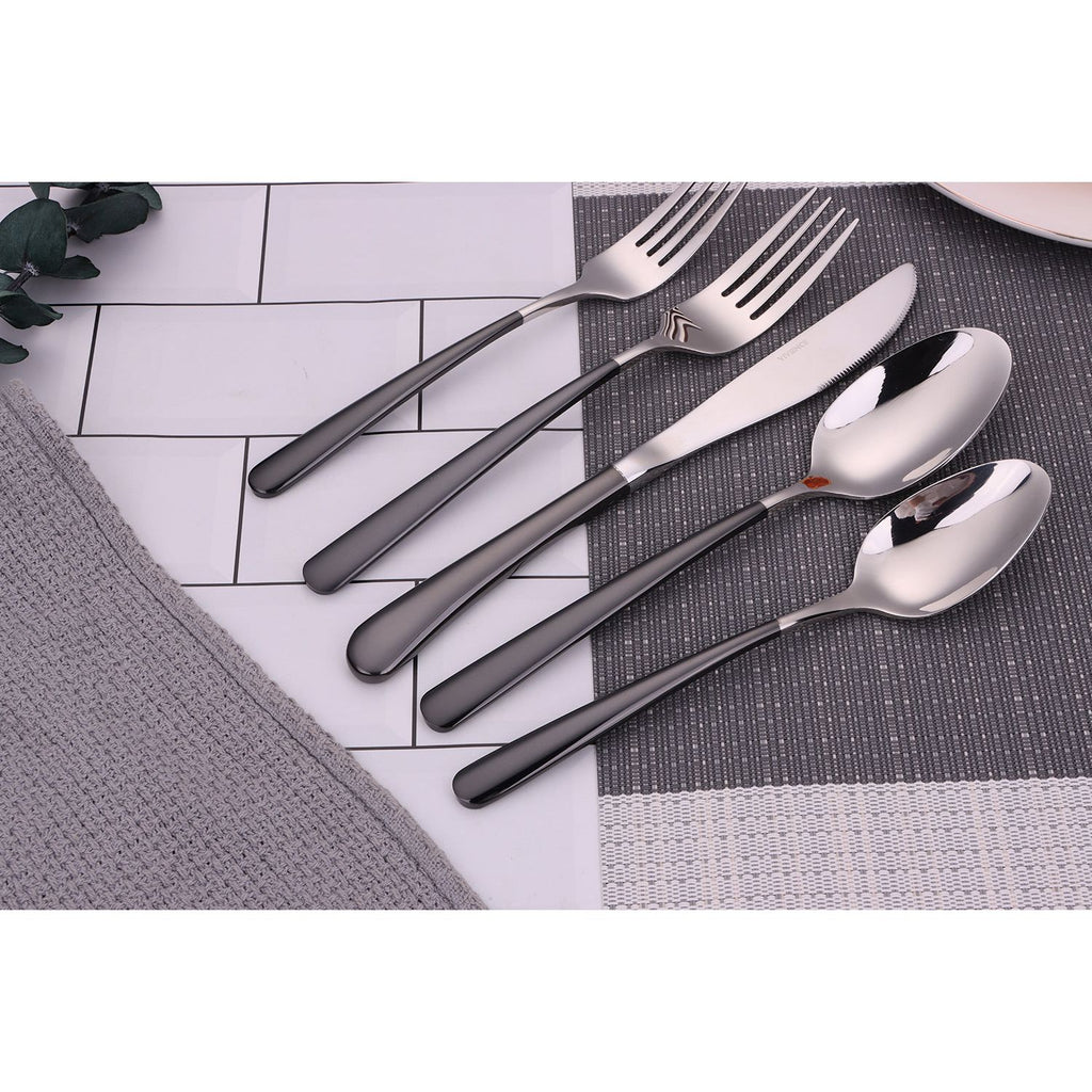 Colorblock 20 Pc Flatware Set with Black Handles, Service for 4