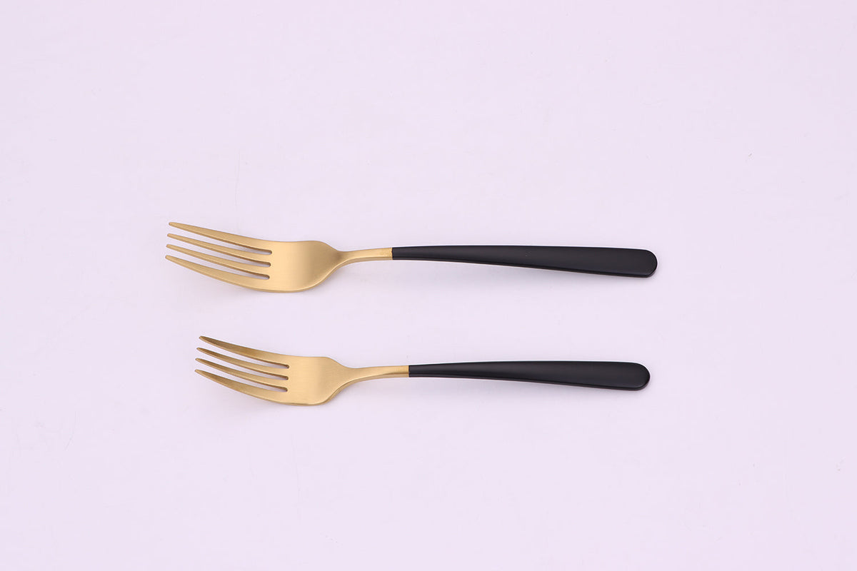 Coloblock 20 Pc Flatware Set Matte Gold with Black Handles, Service for 4