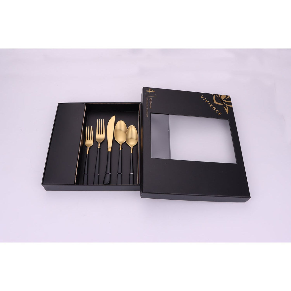 Coloblock 20 Pc Flatware Set Matte Gold with Black Handles, Service for 4