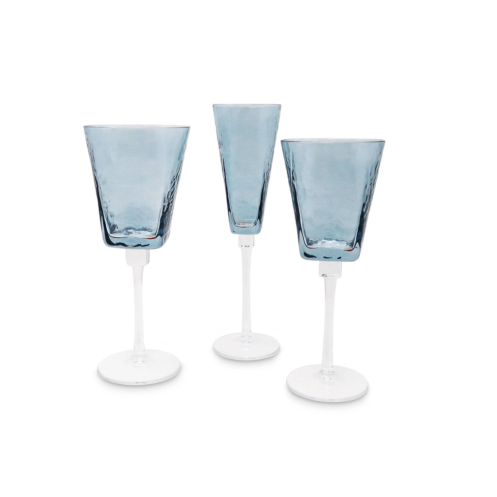Set of 6 Hammered Blue Glasses