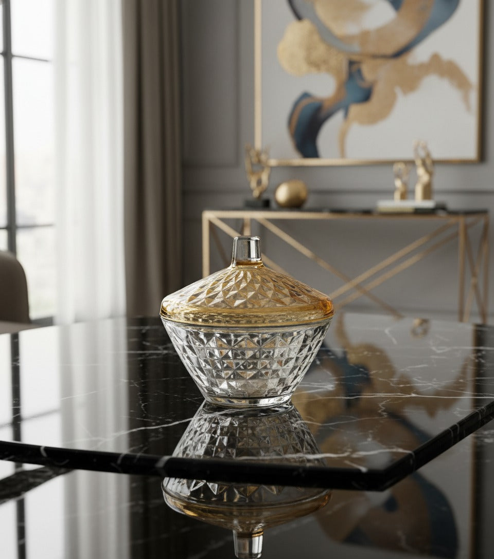 Glass Jar with Diamond Cut Colored Cover