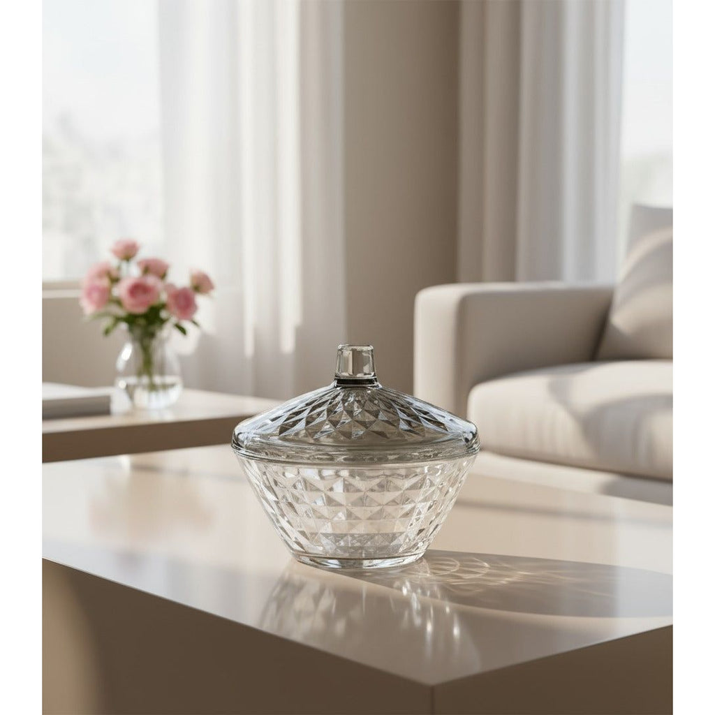 Glass Jar with Diamond Cut Colored Cover