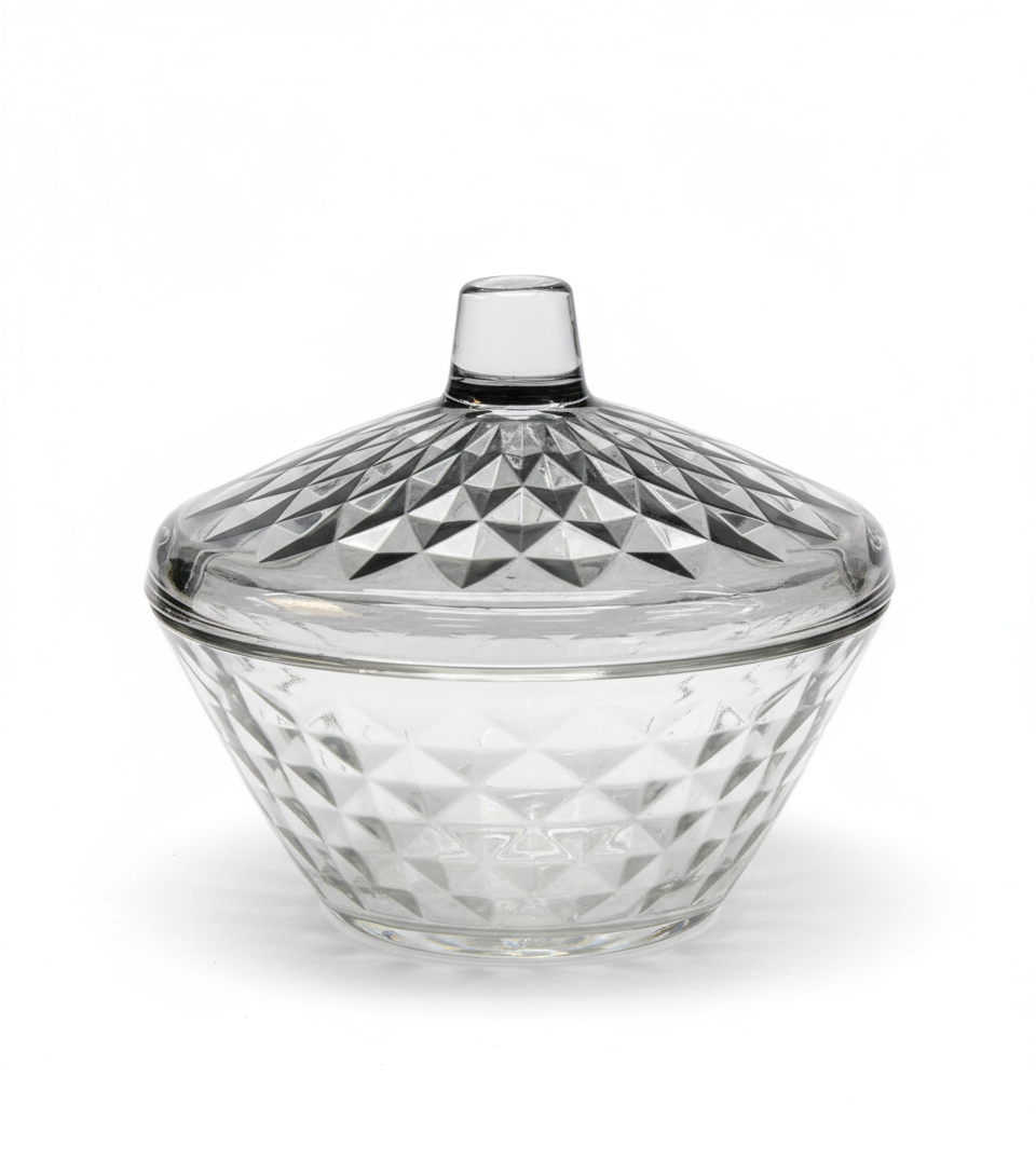 Glass Jar with Diamond Cut Colored Cover