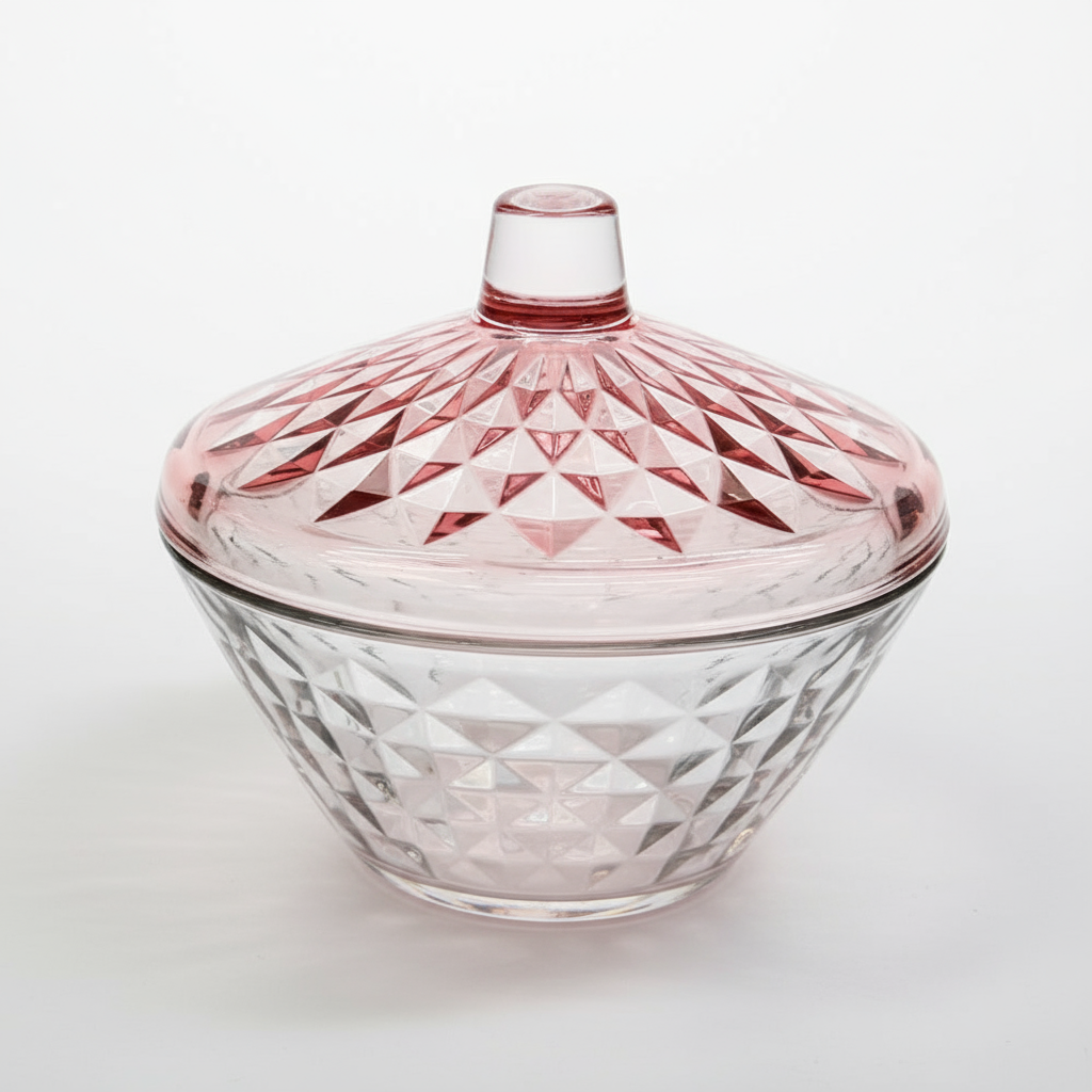 Glass Jar with Diamond Cut Colored Cover