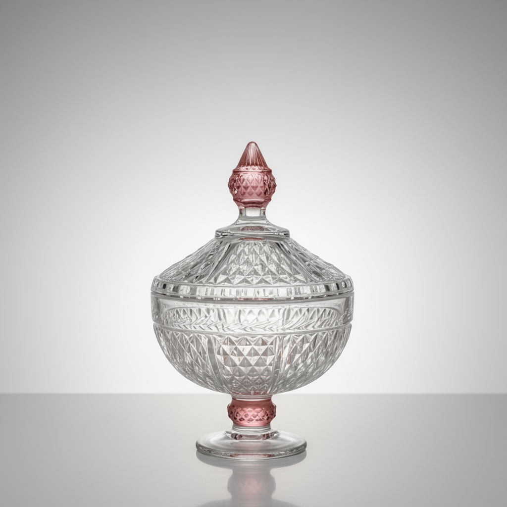 Footed Glass Jar with Diamond Cut and Colored Leg and Knob (2 Sizes)