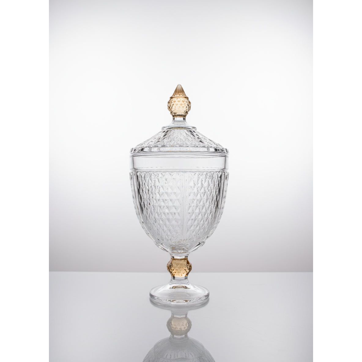 Footed Glass Jar with Diamond Cut and Colored Leg and Knob (2 Sizes)