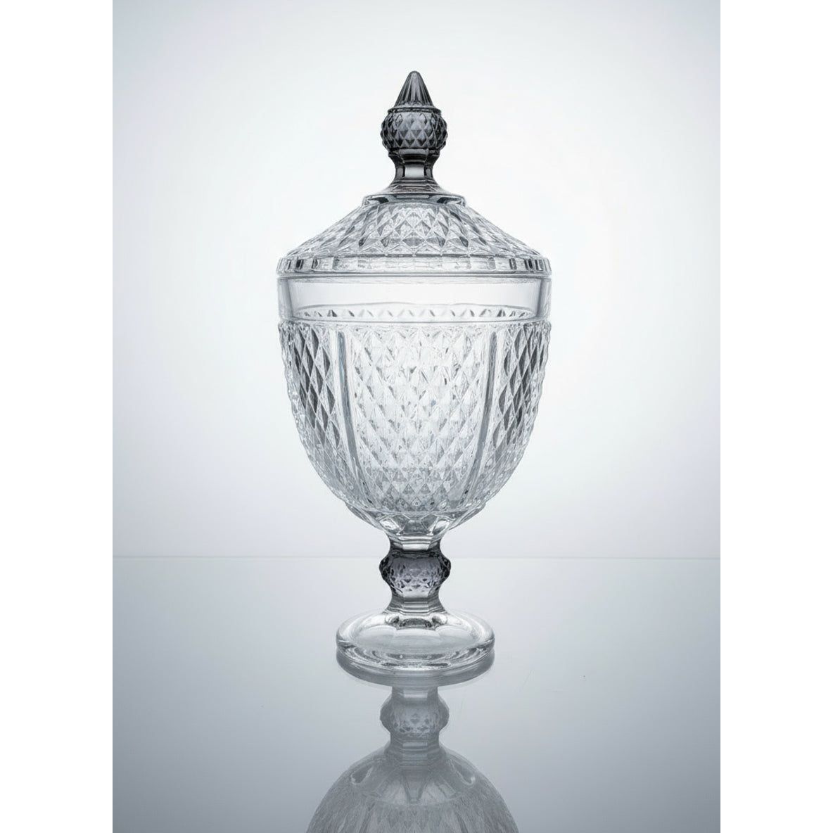 Footed Glass Jar with Diamond Cut and Colored Leg and Knob (2 Sizes)