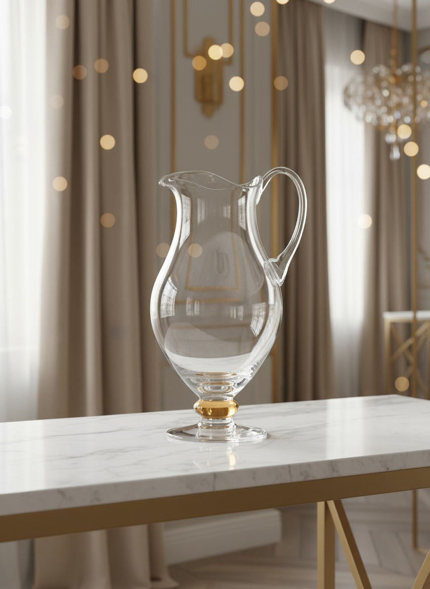 Glass Pitcher with Amber Diamond on Foot