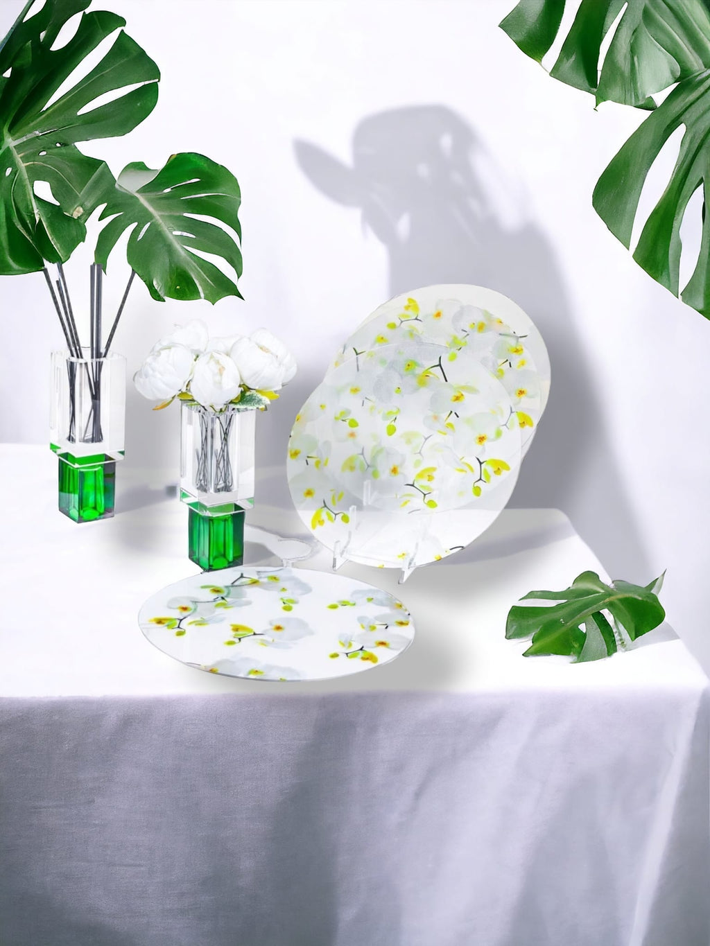 Crystal Square Vase with Colored Base