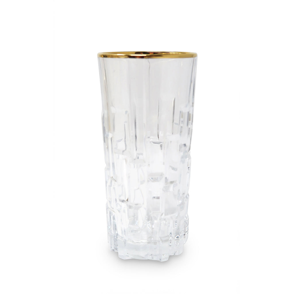 Liscio Ottico - Set of 6 Highball Glasses with Block Design and Gold Rim