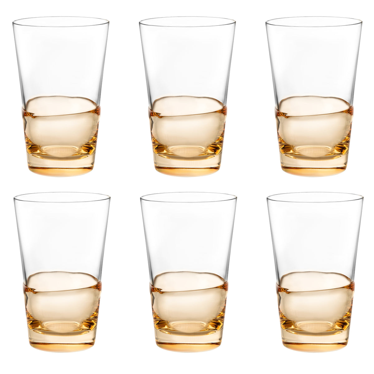 Set of 6 Glasses with  Colored Shade Bottom Half