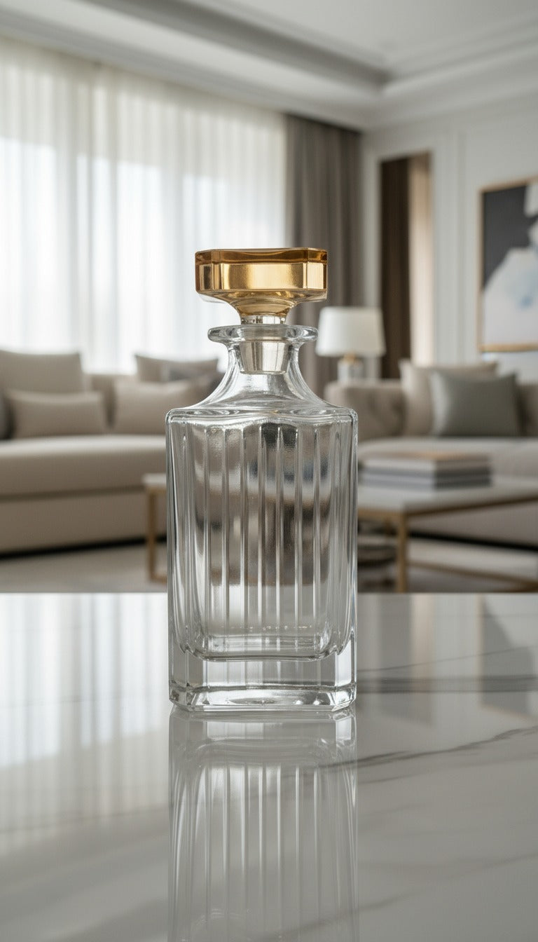 Square Liquor Bottle With Amber Diamond Cover