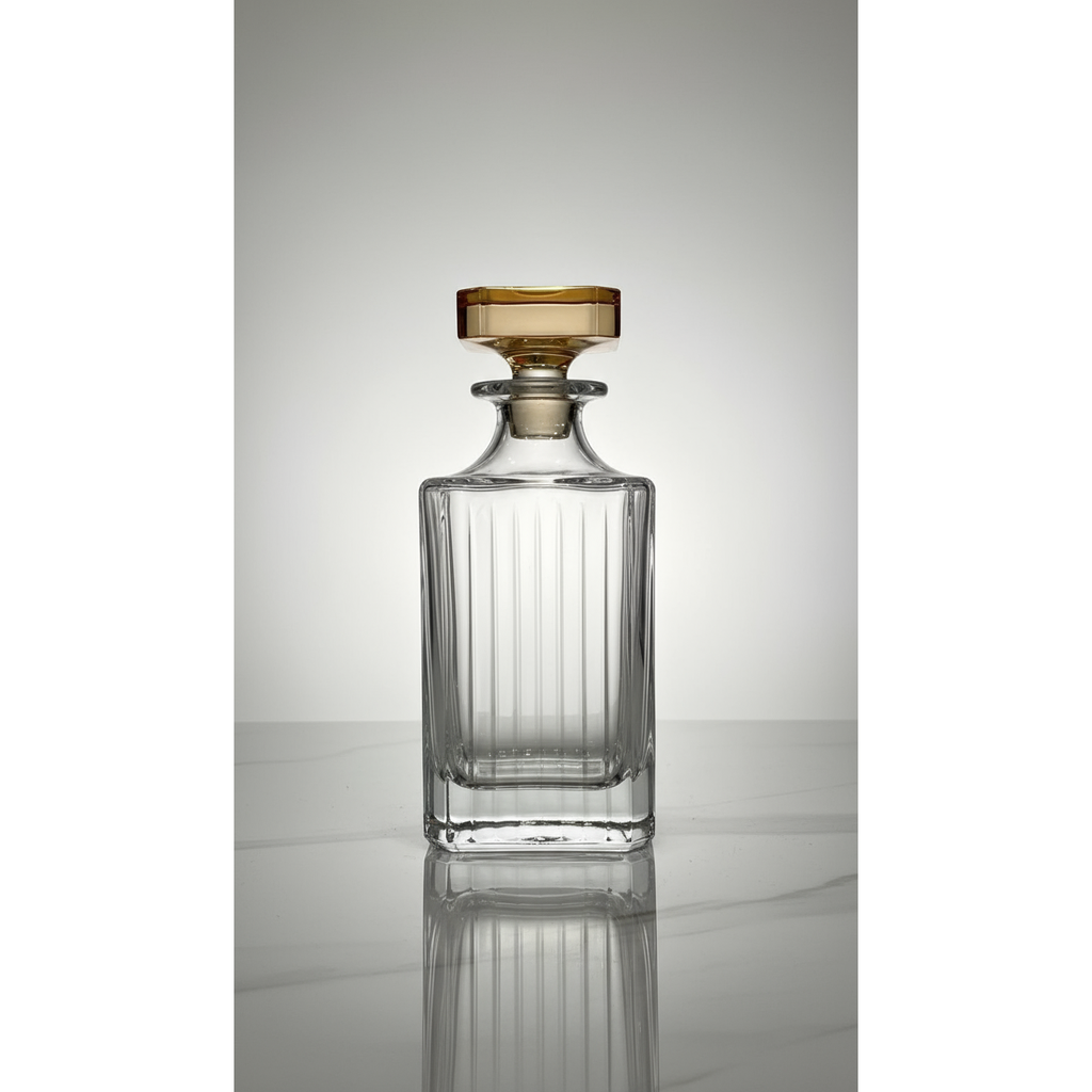Square Liquor Bottle With Amber Diamond Cover