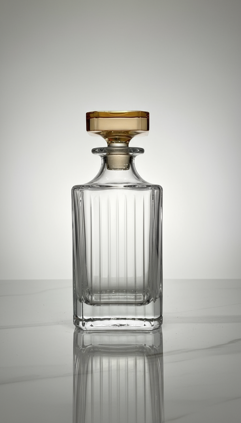 Square Liquor Bottle With Amber Diamond Cover