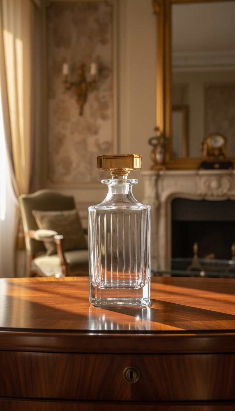 Square Liquor Bottle With Amber Diamond Cover