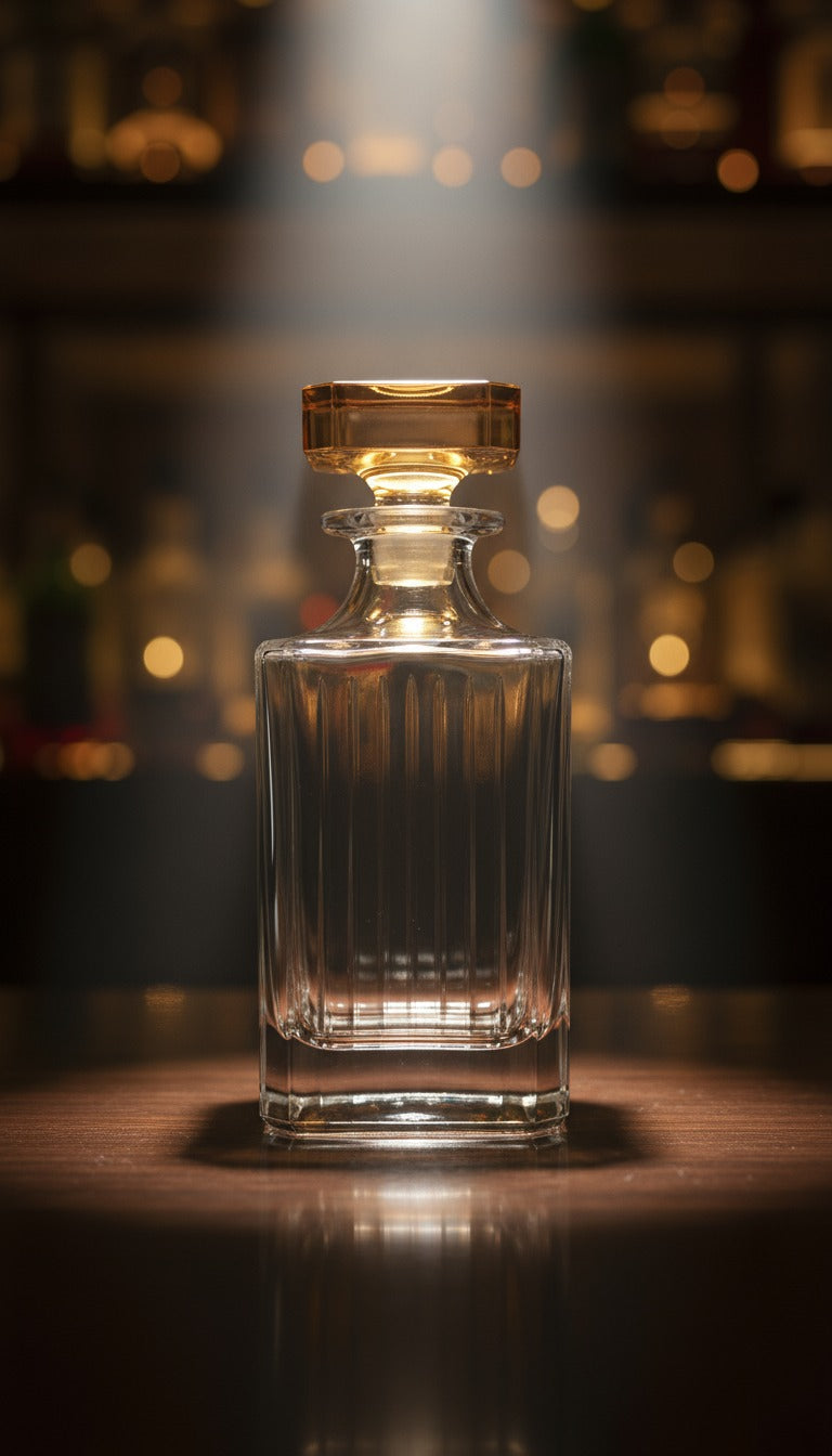 Square Liquor Bottle With Amber Diamond Cover
