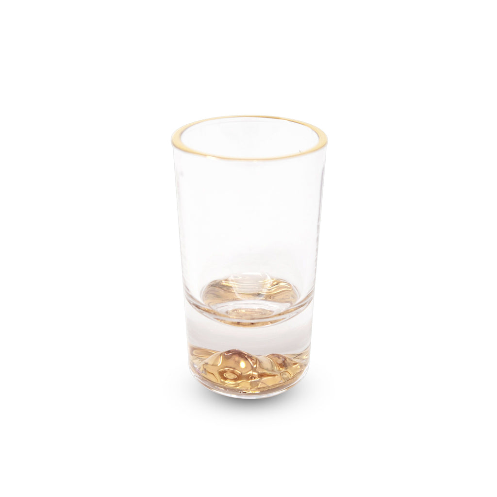 Set of 6 Liquor Glasses with Gold Rim and Gold Reflection Base