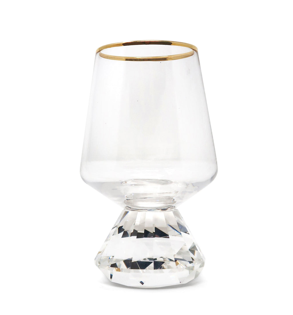 Set of 6 Shot Glasses with Diamond Base, Gold Rim