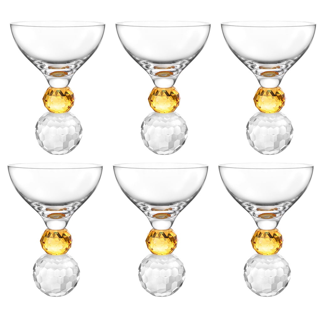 Set of 6 Glasses with Amber Ball Diamond Base