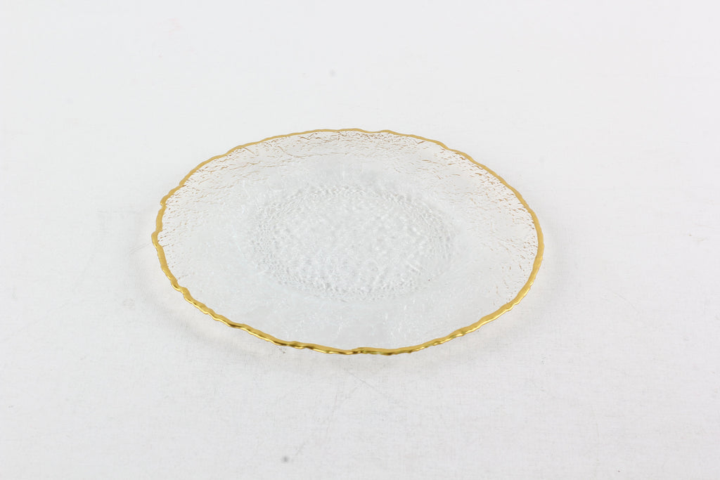 Set of 4 Textured Glass Plates with Gold Rim