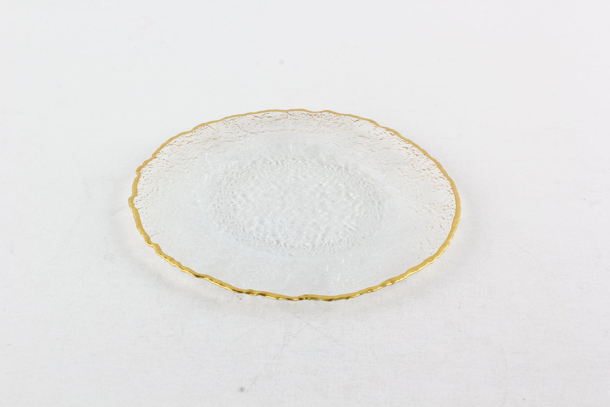 Set of 4 Textured Glass Plates with Gold Rim