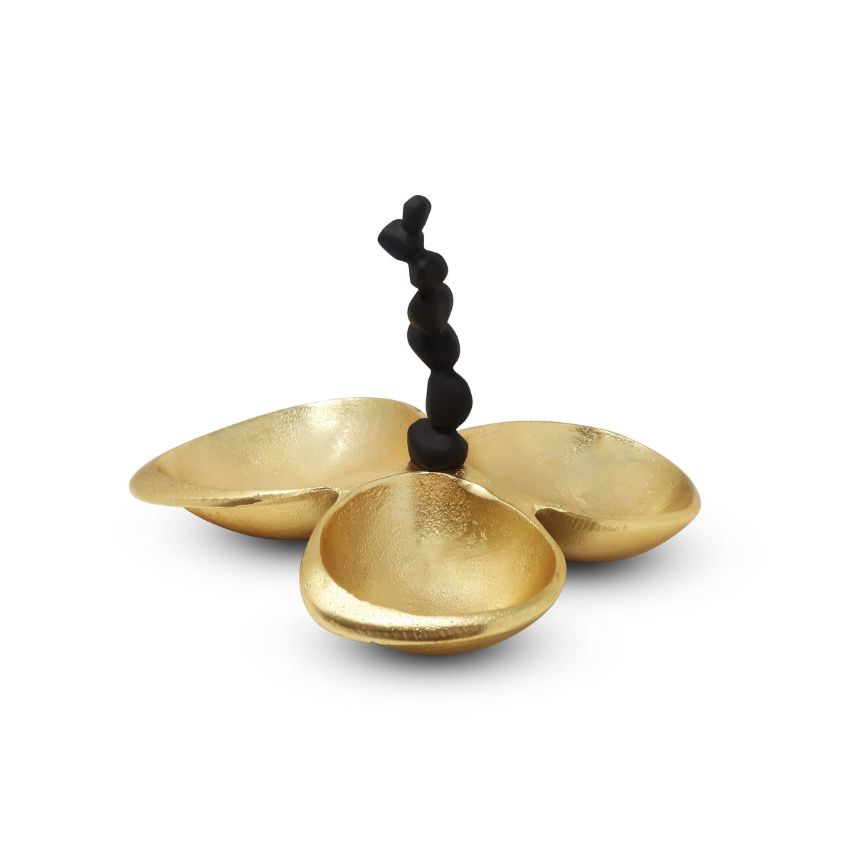 Gold 3 Bowl Relish Dish with Black Handle and Pebble Design