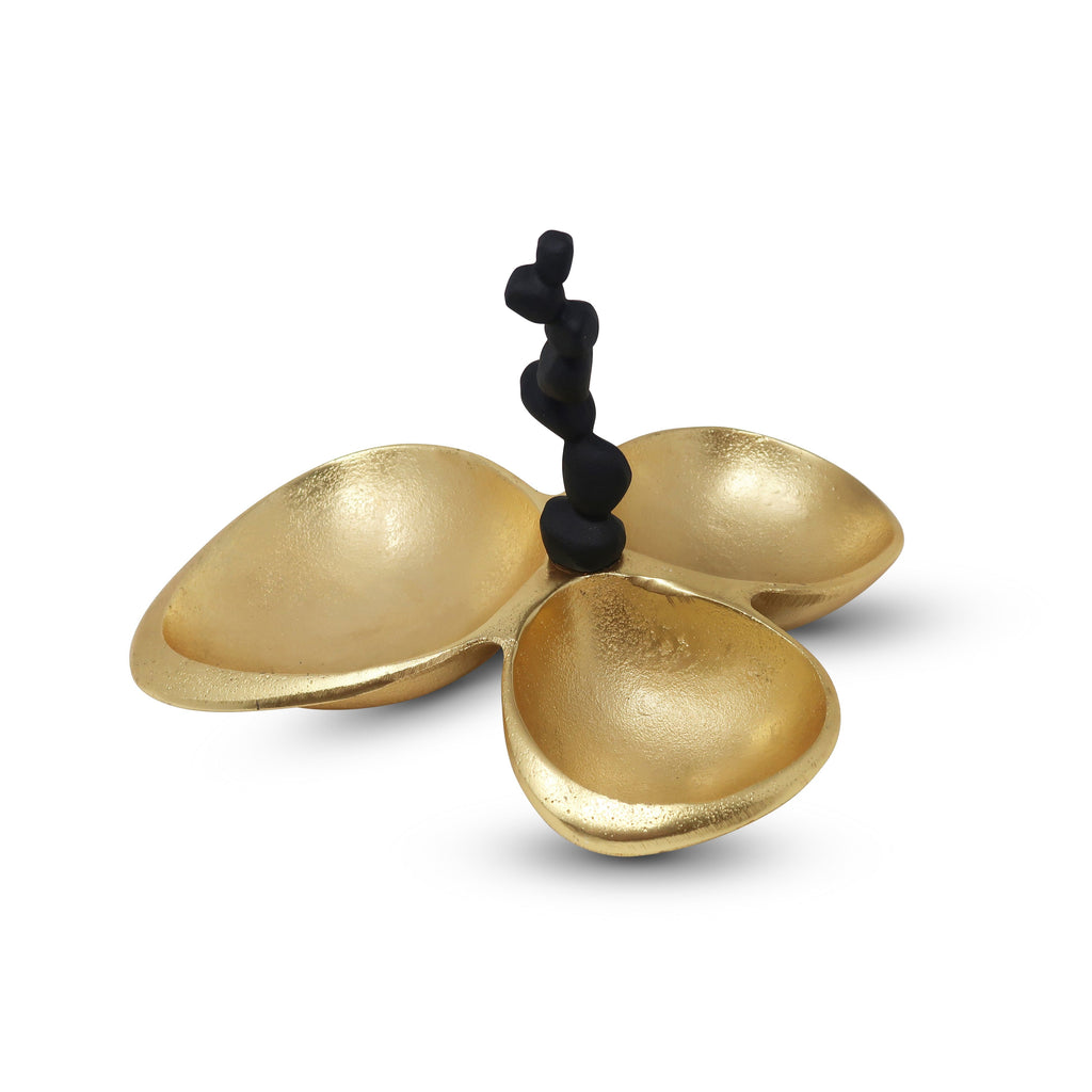 Gold 3 Bowl Relish Dish with Black Handle and Pebble Design
