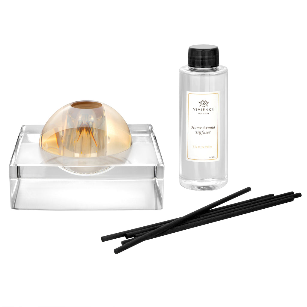 Clear Square Base and Dome Reed Diffuser- Lily of the Valley -5.5 x 5.5 x 2.95"H