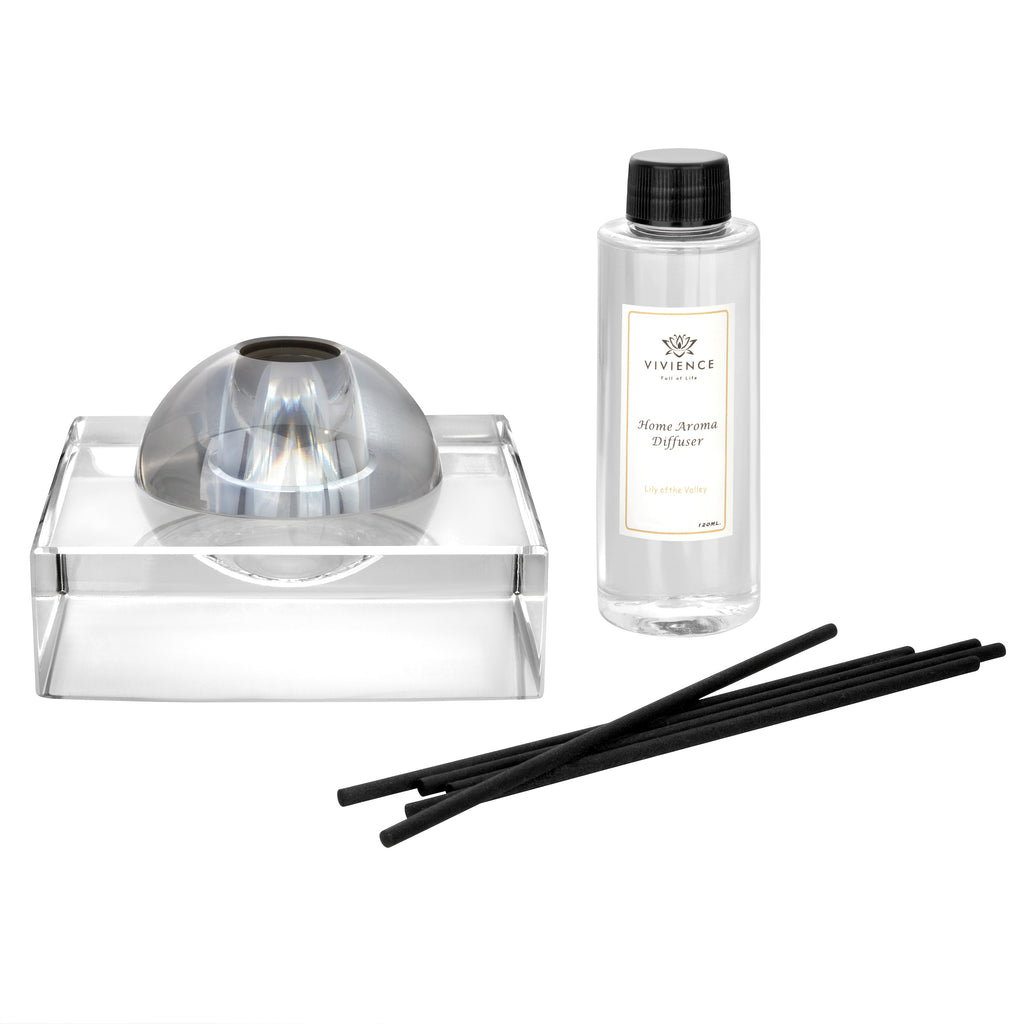 Clear Square Base and Dome Reed Diffuser- Lily of the Valley -5.5 x 5.5 x 2.95"H
