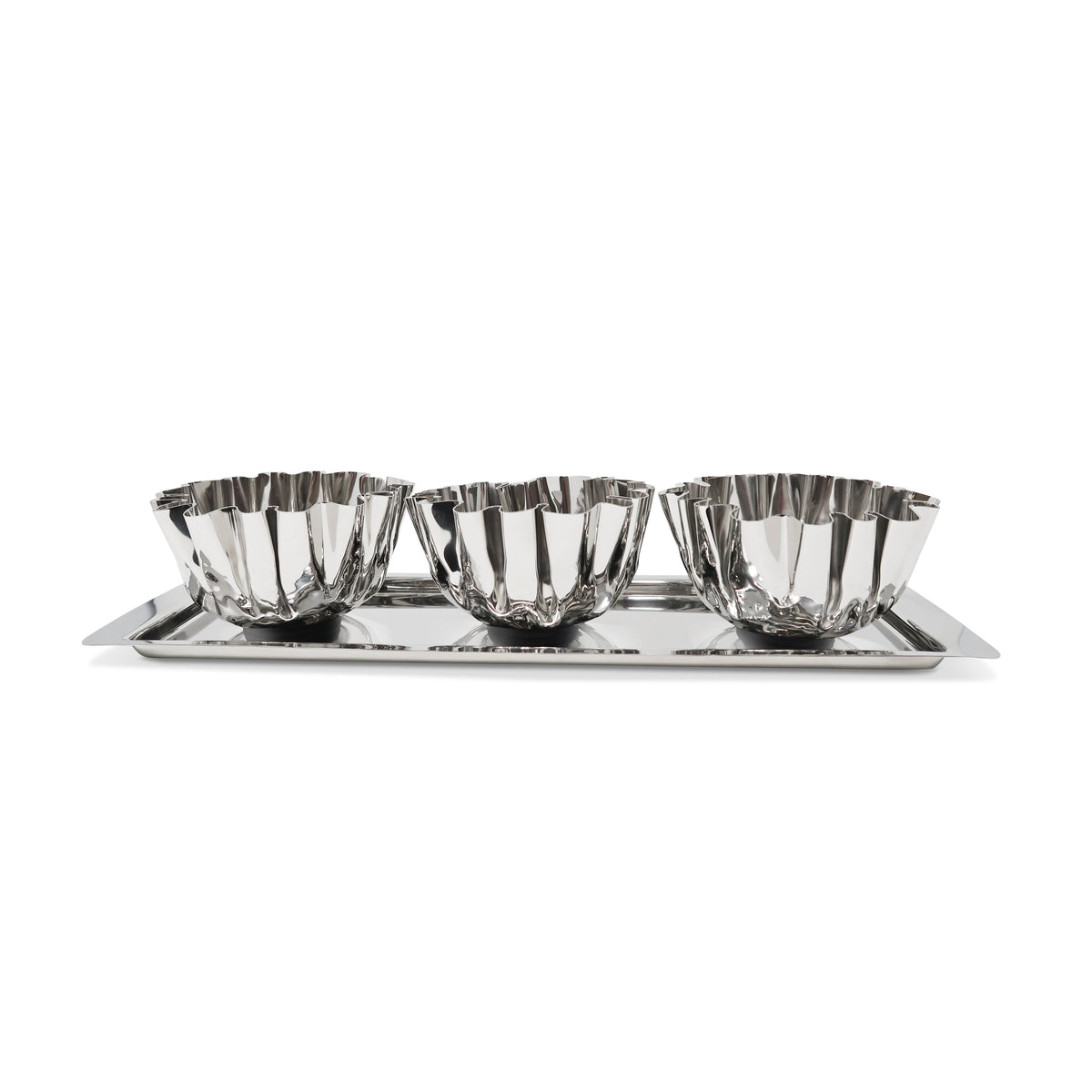 3 Bowl Stainless Steel Relish Dish on Tray, 17.25"L