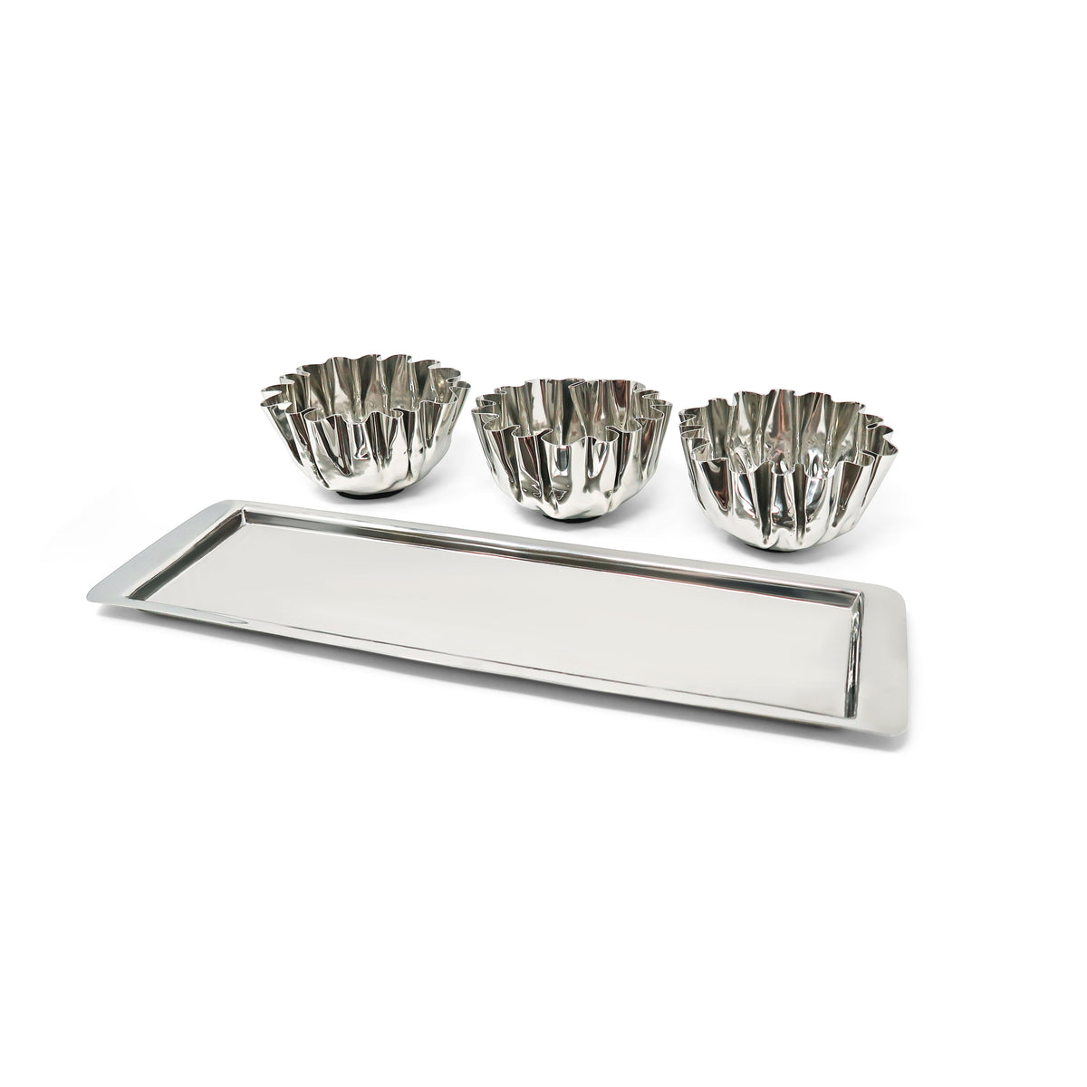 3 Bowl Stainless Steel Relish Dish on Tray, 17.25"L