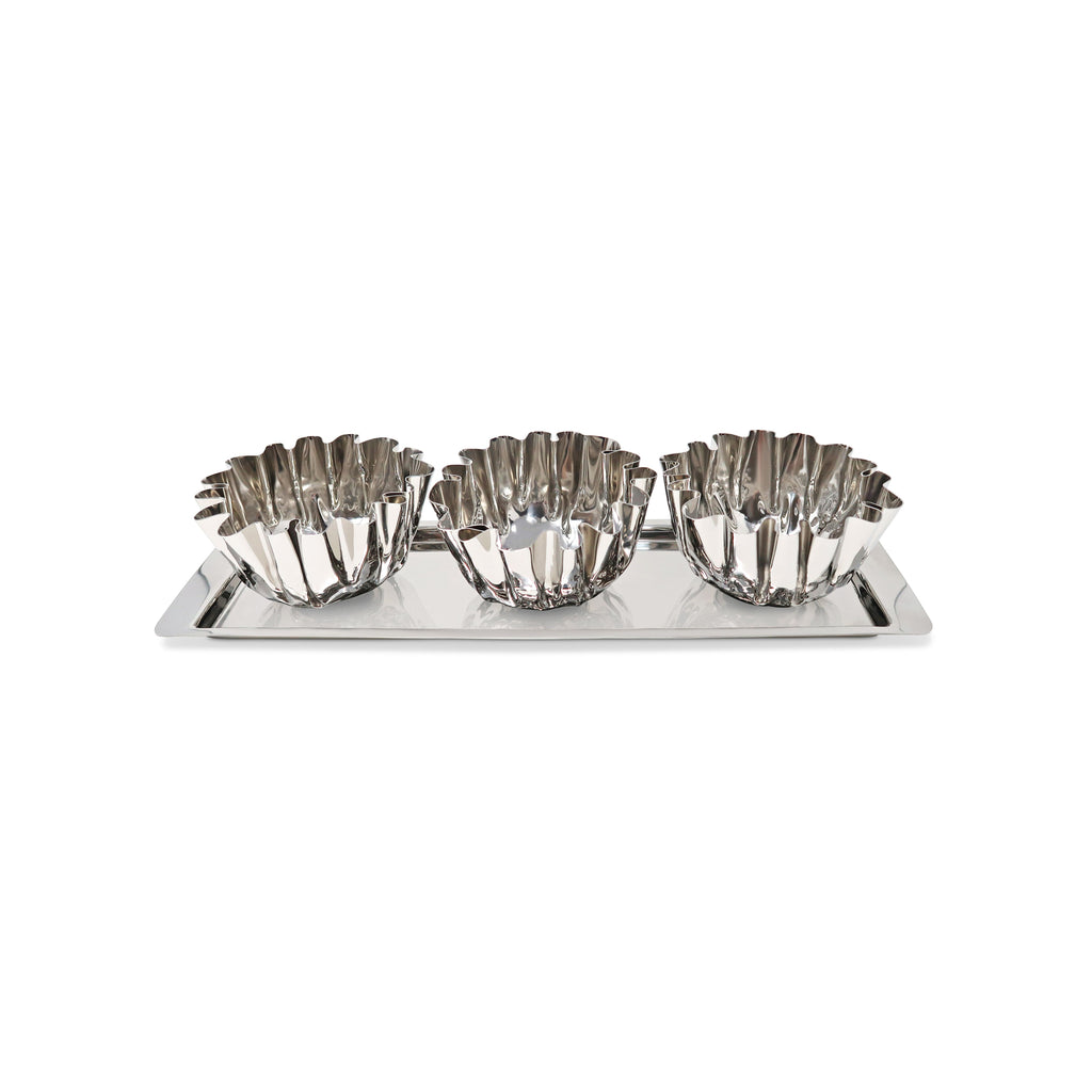 3 Bowl Stainless Steel Relish Dish on Tray, 17.25"L