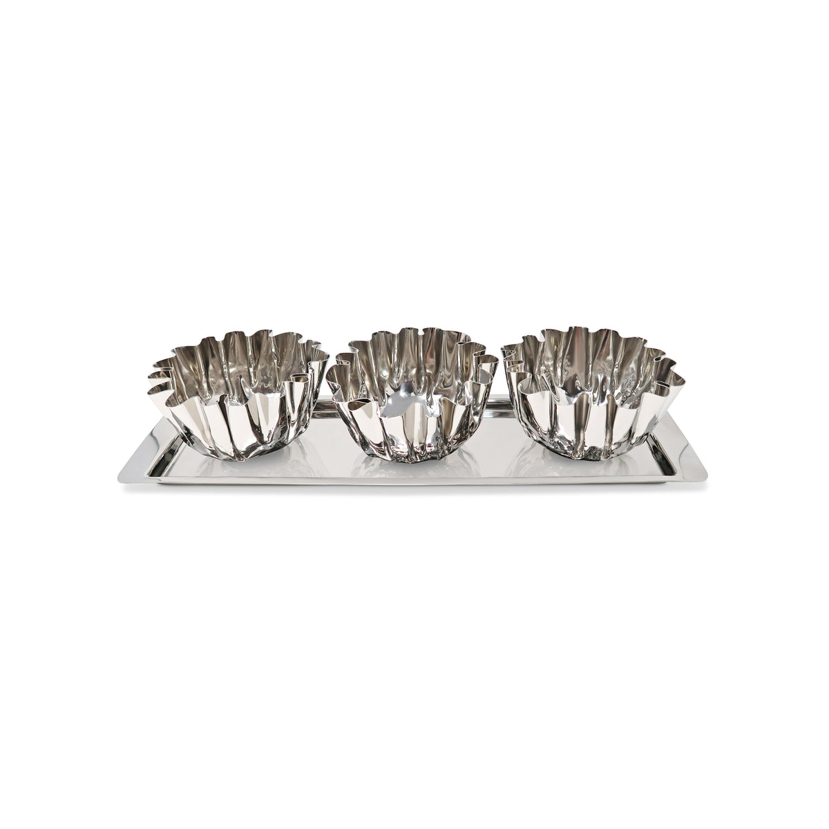 3 Bowl Stainless Steel Relish Dish on Tray, 17.25"L