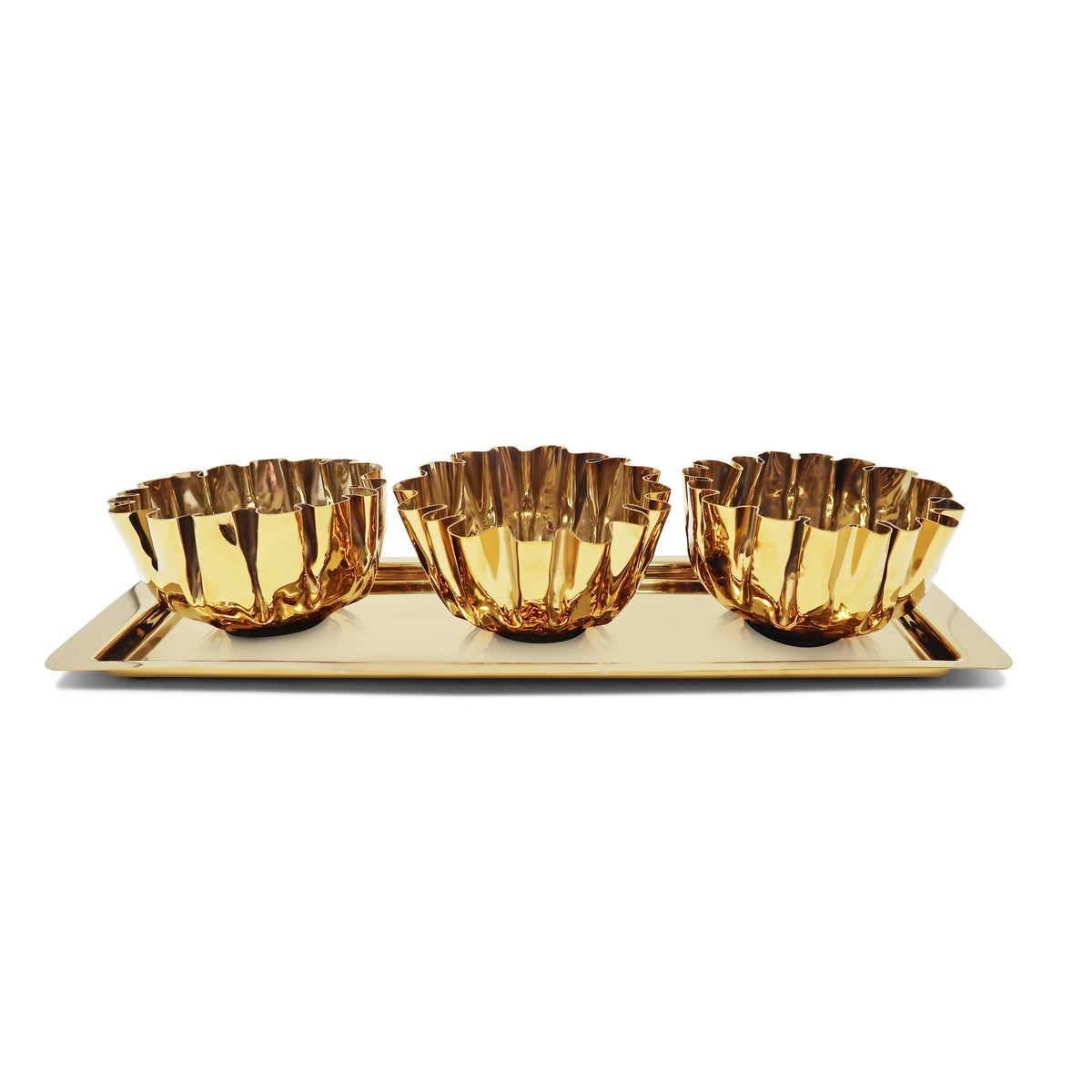 3 Bowl Stainless Steel Relish Dish on Tray, 17.25"L