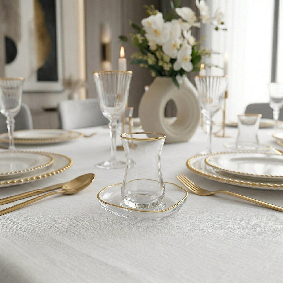 Set of 4 Glass Saucers with Gold Rim