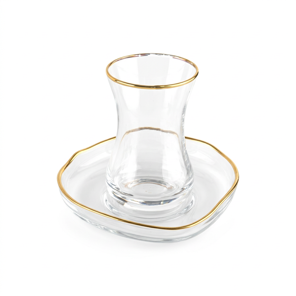 Set of 4 Glass Saucers with Gold Rim