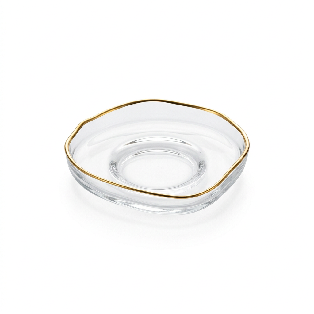 Set of 4 Glass Saucers with Gold Rim