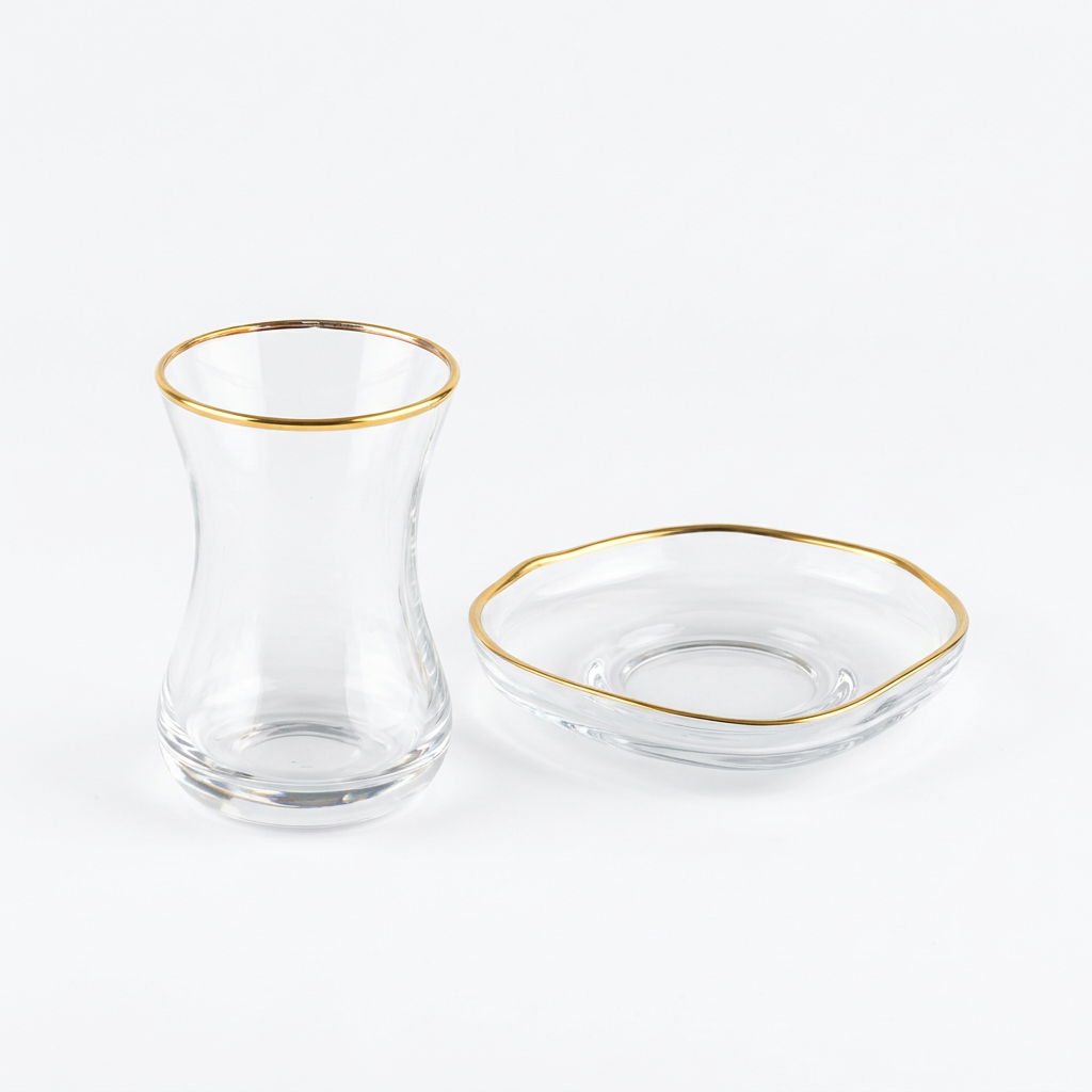 Set of 4 Glass Saucers with Gold Rim